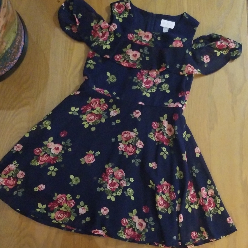 Children's Place Floral Cold Shoulder Nvy Dress 10